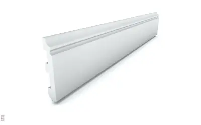 Rodapié blanco con diseño curvo, ideal para las tendencias rodapiés modernos. Su perfil elegante aporta un toque contemporáneo a cualquier espacio.