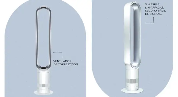 Ventilador de torre Dyson, ideal para el modo verano. Sin aspas, seguro y fácil de limpiar.