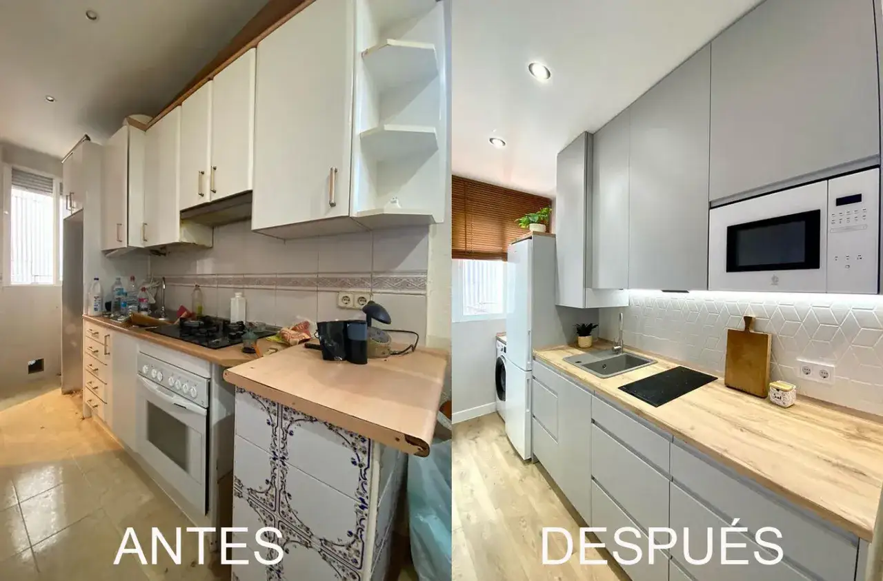 Cocina antes y después. Una reforma integral que transforma un espacio anticuado en moderno. ¡Descubre el reforma cocina precio ideal para ti!