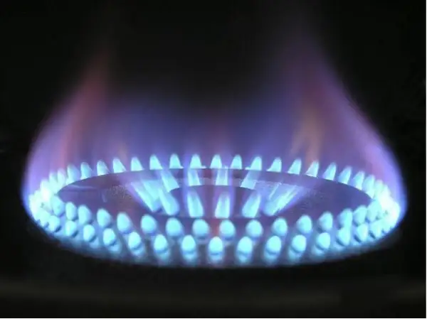 Llama azul de gas en un quemador, ilustrando la diferencia entre gas butano y gas natural.